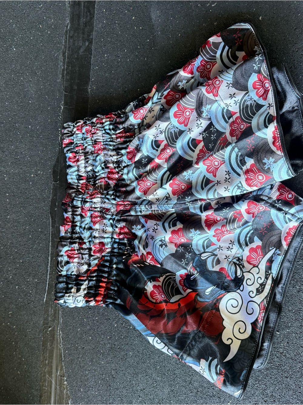 Floral Wave Print Athletic Shorts - Red, Light Blue, Black
